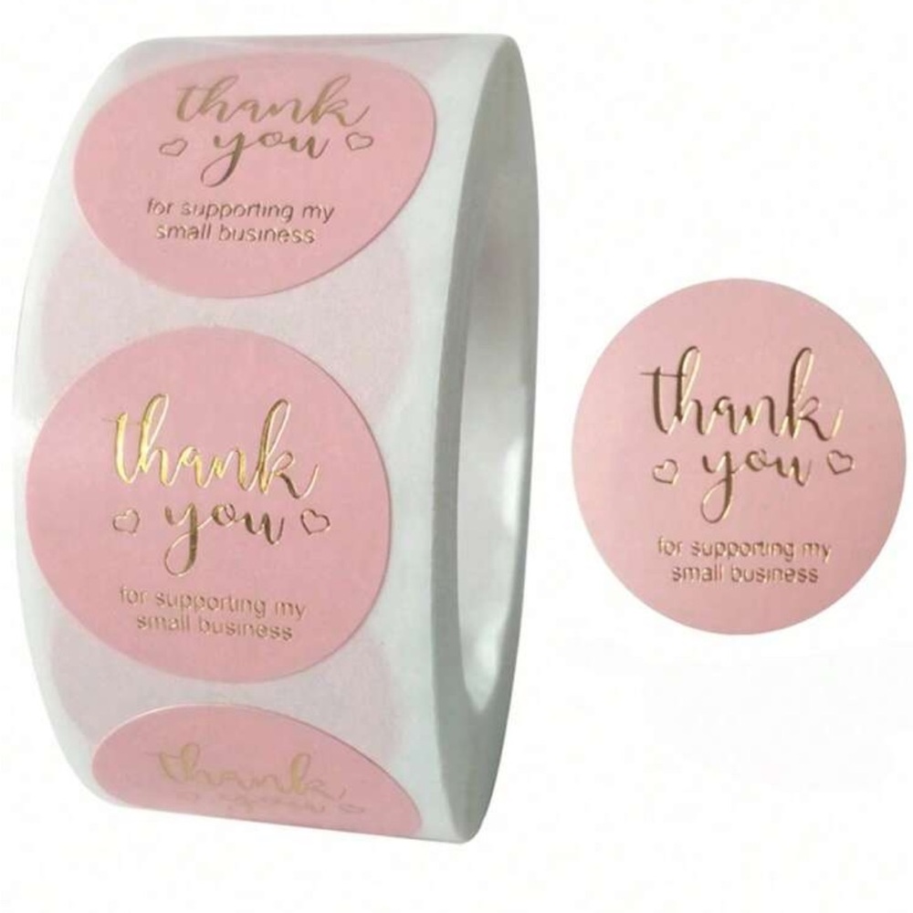 Pink Thank You Stickers Roll